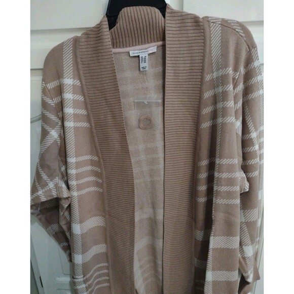 New Isaac Mizrahi Live  Jacquard Cozy Cardigan Cappuccino Plaid 2X - Picture 3 of 6